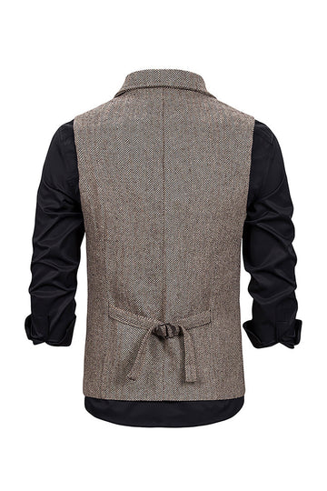 Brun Tweed Single Breasted Notched Revers Herre Habit Vest